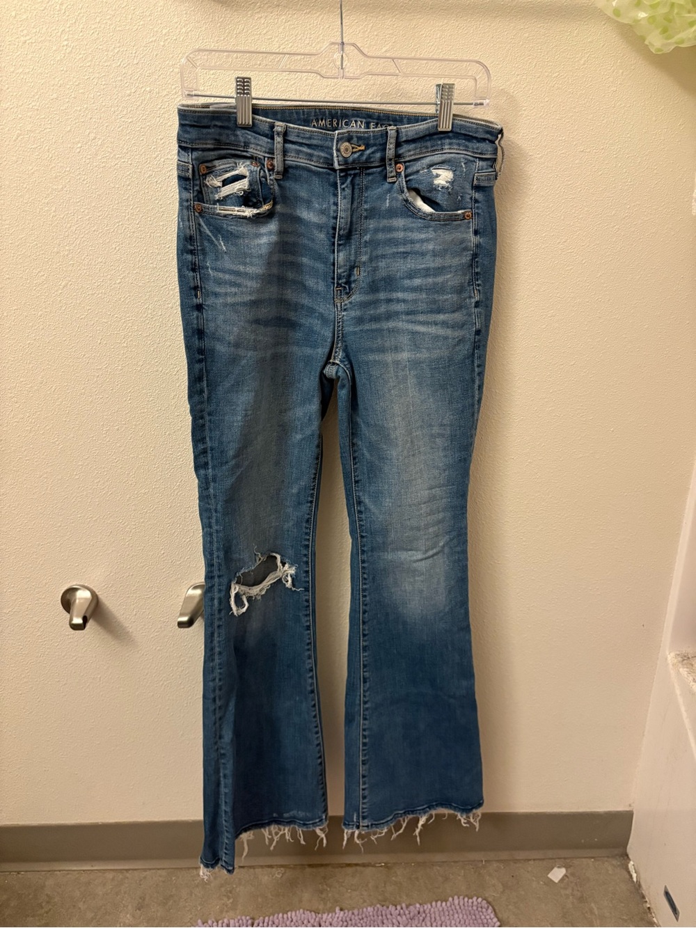 American Eagle Outfitters Distressed High-Rise Blue Flare Jeans